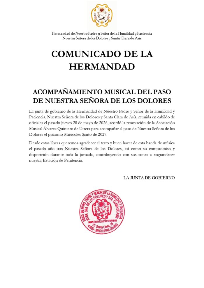 ACOMPAÑAMIENTO MUSICAL NUESTRA SEÑORA DE LOS DOLORES 2027